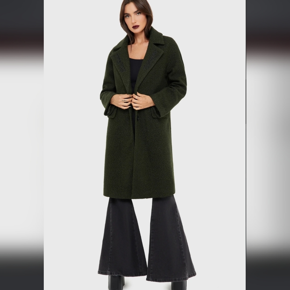 Killstar Dark Green Women's Pea Coat - Picture 4 of 6